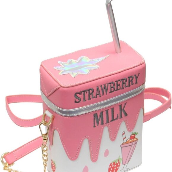 Cute Strawberry Milk Box Cross Body Purse Bag Cellphone Shoulder Bags Card Holde - Picture 3 of 7